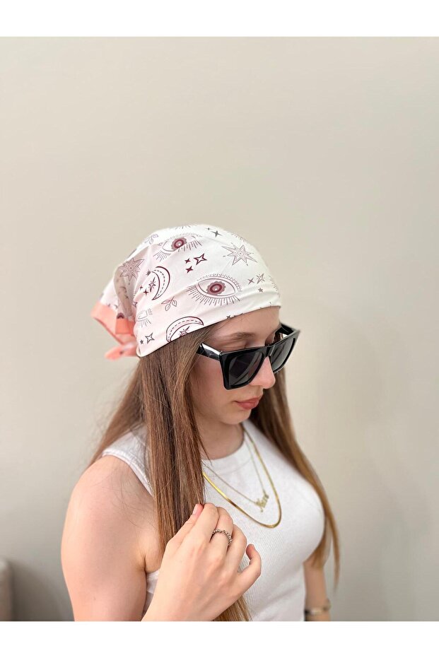 Evil Eye Beaded Eye Patterned Bandana - Sun Moon Star Patterned Rayon Fabric Scarf Gift