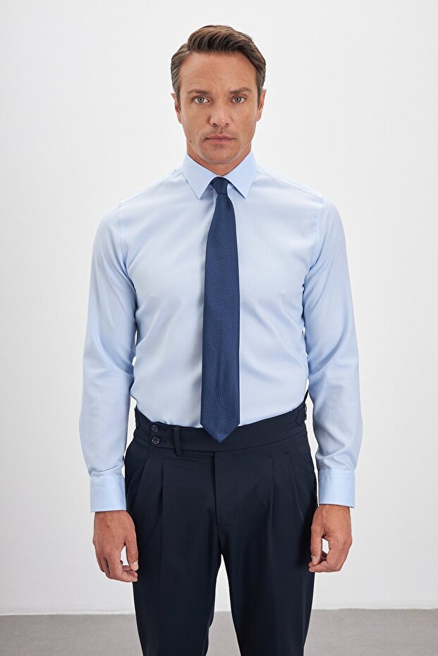 Iron-Free 100% Cotton Non Iron Classic Collar Oxford Blue Men's Shirt