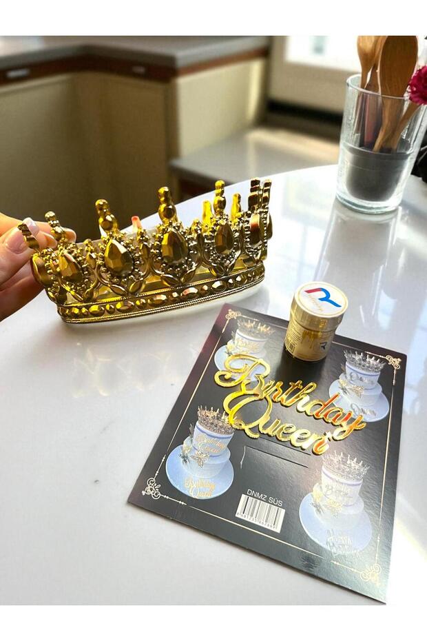 Gold Cake Crown Set (Cake Crown, Birthdayqueen Gold Cakeplexis, Goldpasta Simi)