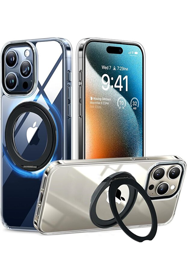 Magnetic Case for iPhone 15 Pro with 360° Ring Stand, Anti-Slip Drop-Proof MagSafe Cover