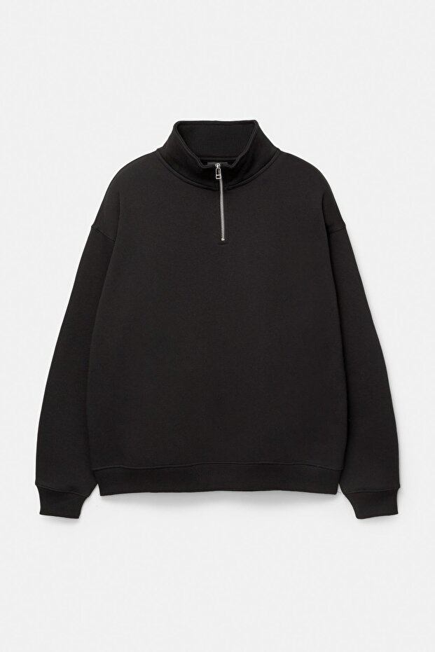 Fermuarlı dik yaka basic sweatshirt - 5