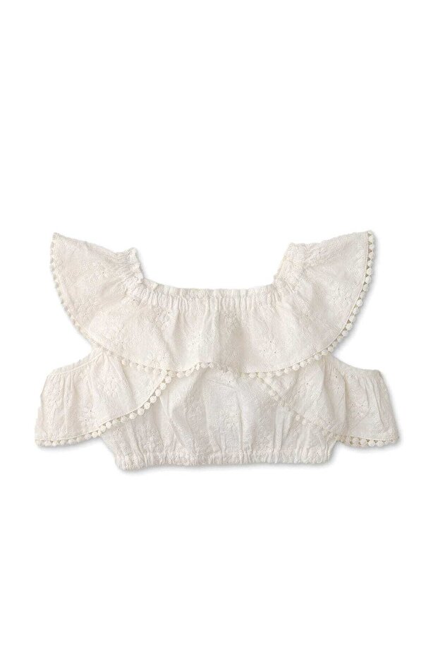 بلوزة بناتية سادة مكشوفة الكتفين - 1