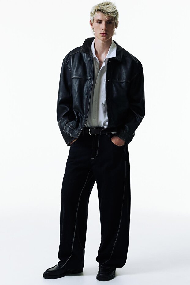 Siyah Kontrast Dikişli Skater Jean - 1