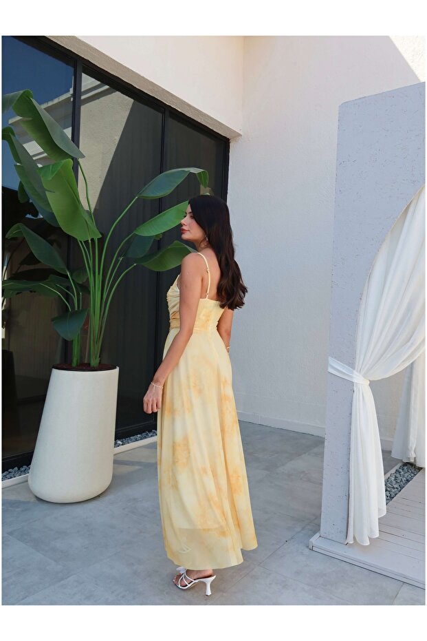 Askılı Drapeli Şifon Elbise - 5