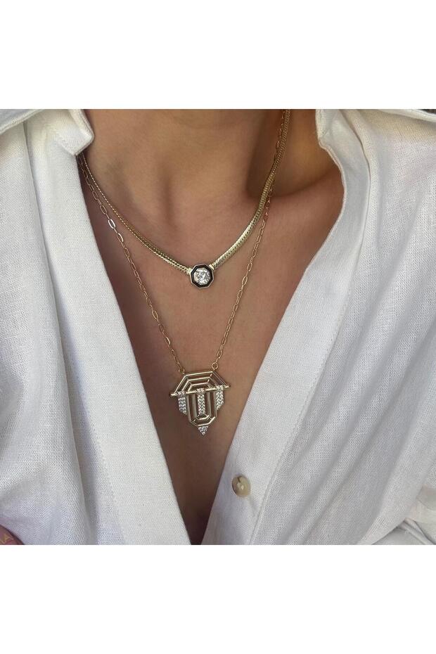 Çelik 2li Leyla Kolye Seti - 1