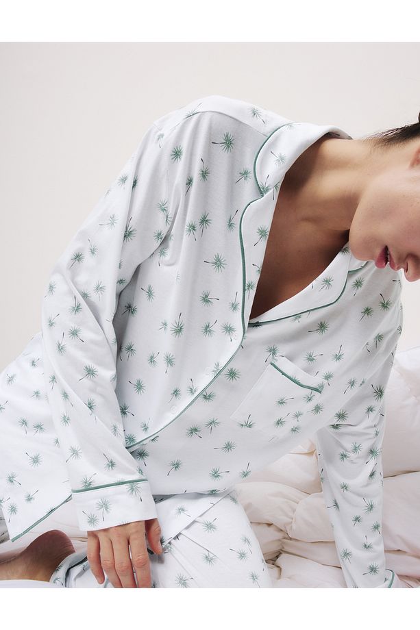Pamuk-Modal Karışımlı Desenli Pijama Takımı - 6