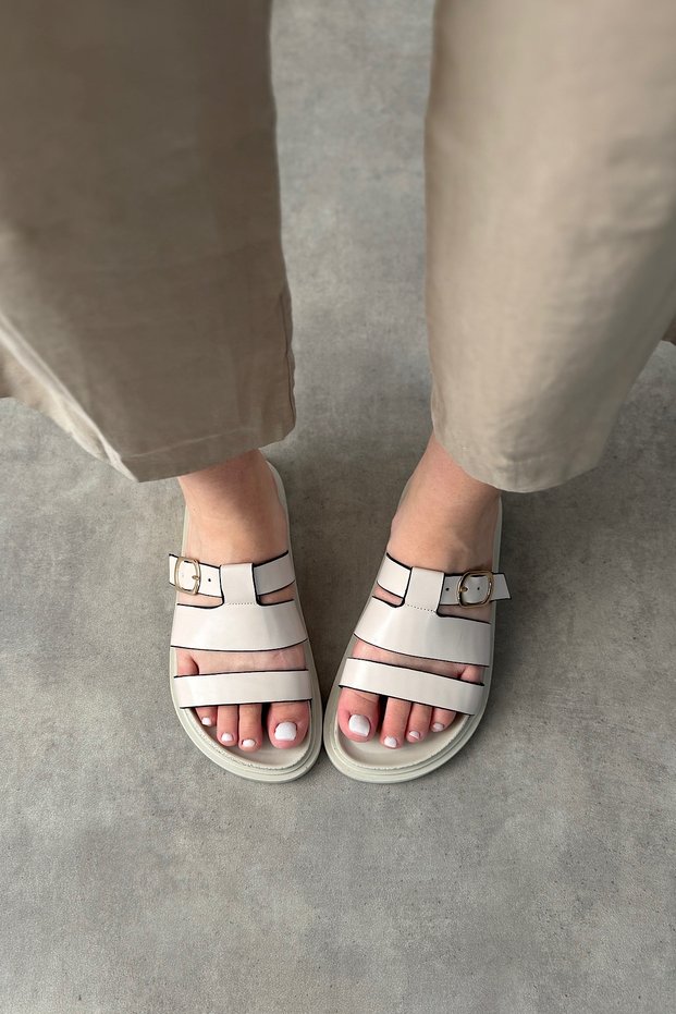 Zena Beige Cage Detailed Women's Sandals