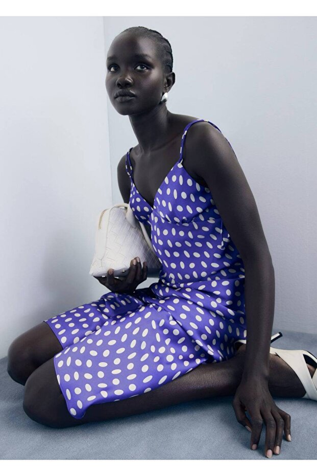 Puantiyeli saten elbise - 8