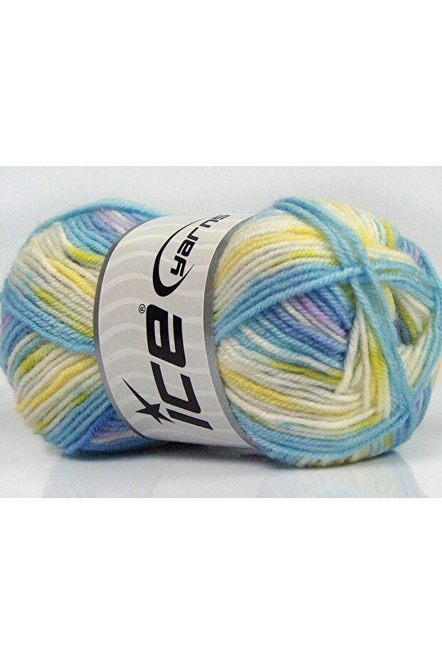 8X50Gr. Mini Baby Design Wool, Premium Acrylic Green, White, Yellow, Blue Shades, Light Lilac Winter, Be