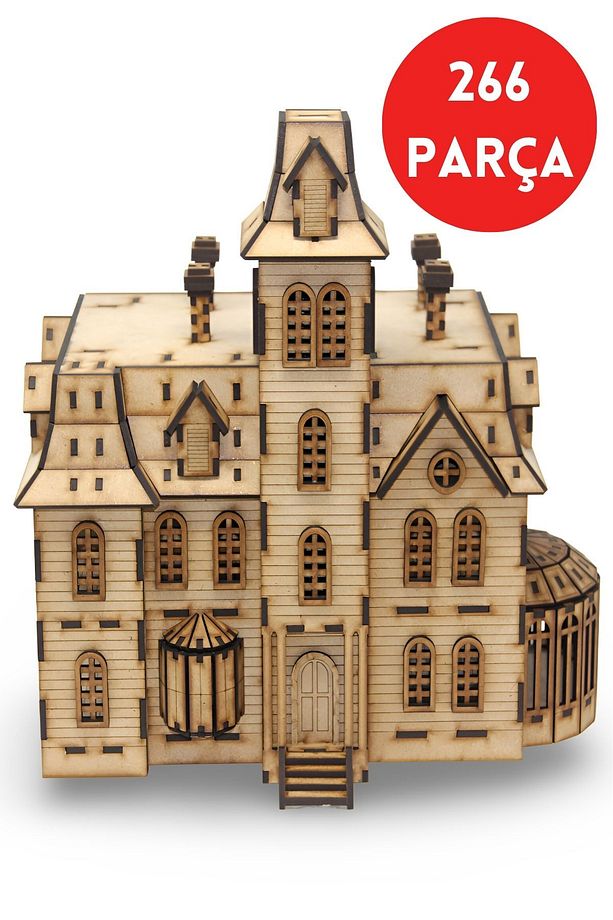 Addams House 266 Parça Ahşap Maket – Gotik Tarzda Büyük Ahşap Ev Modeli - 3D Puzzle - 1