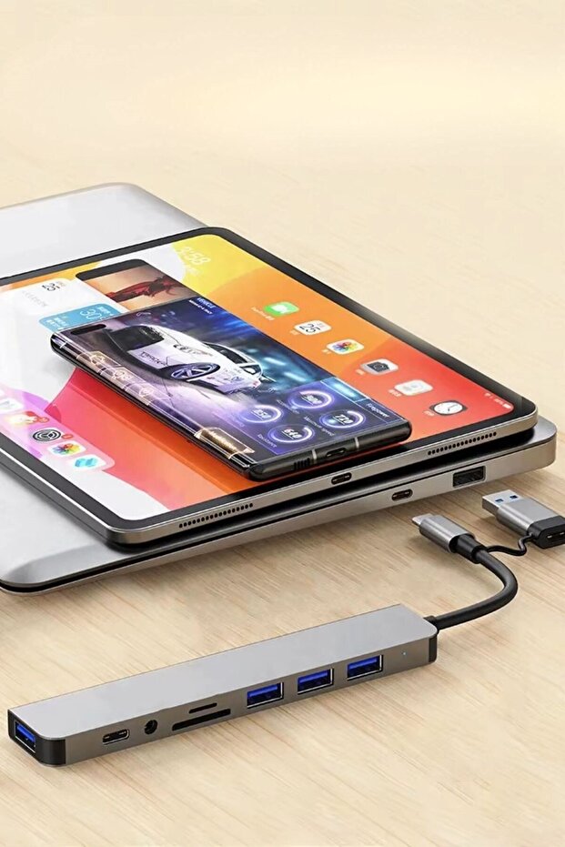 ® 8 in 1 Usb Çevirici Notebook Macbook Type-C Uyumlu Görüntü Aktarıcı Hub - 4