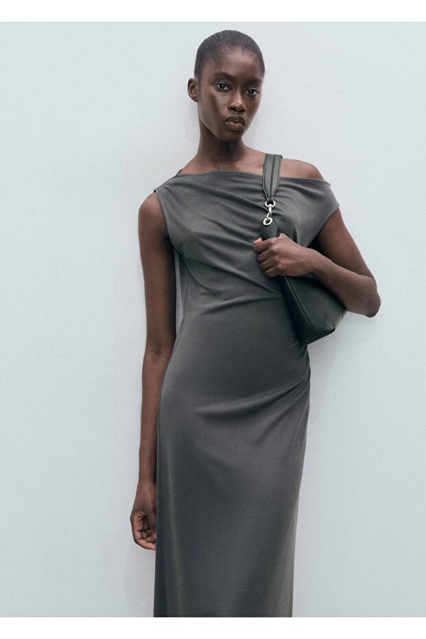 Asimetrik pileli elbise - 1