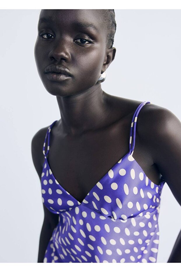 Puantiyeli saten elbise - 6