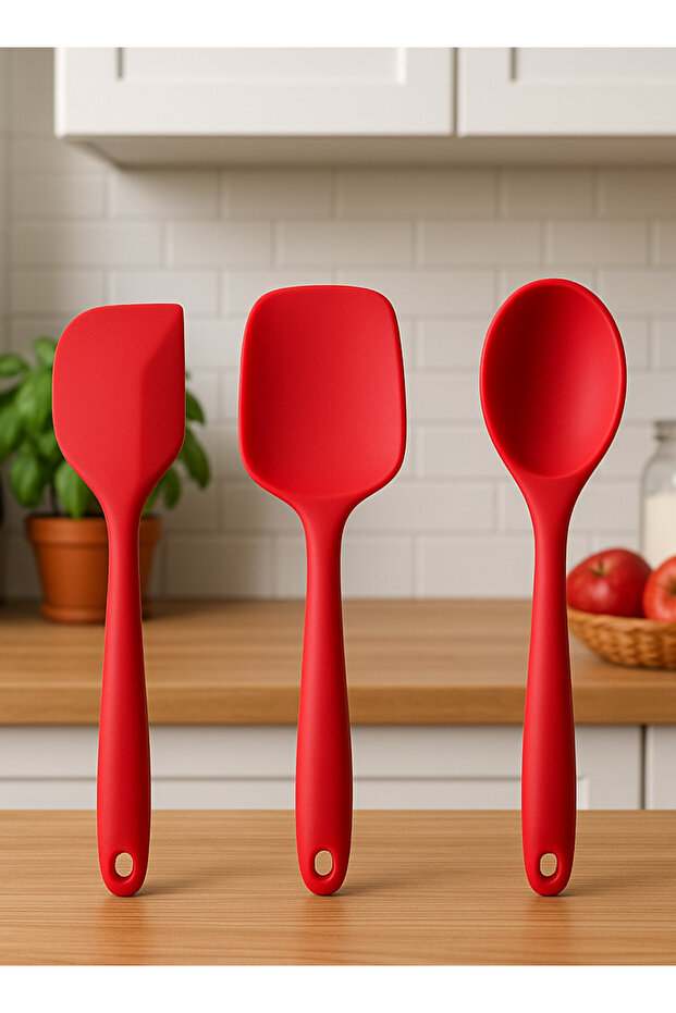 Red Short Size 20 cm Set of 3, Ultra Hard Tip Silicone Cake, Serving Set