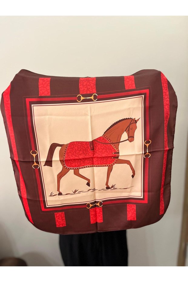 Horse Patterned Vintage Baroque Red Brown Bandana - Scarf Gift