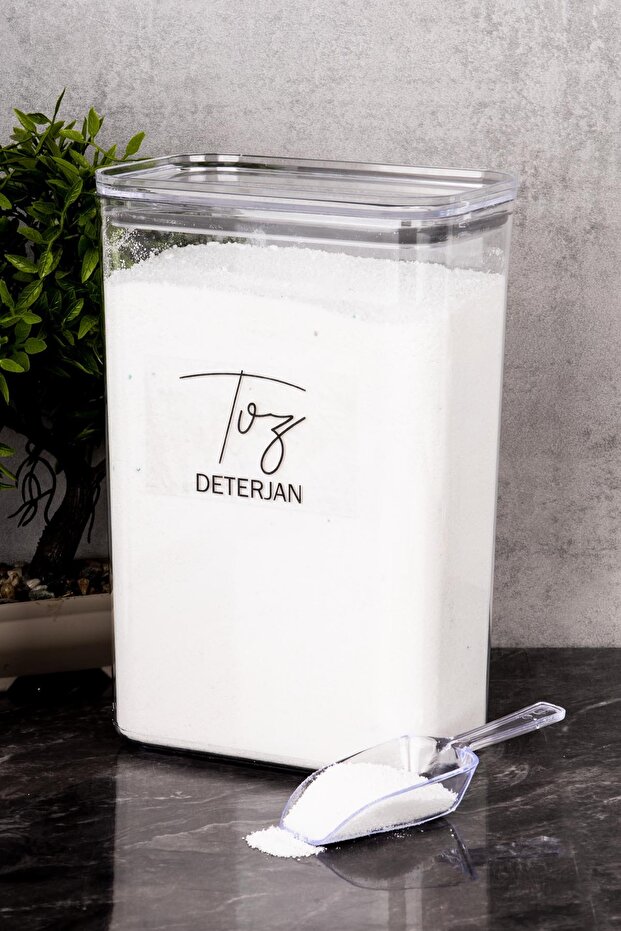 1 Adet Toz Deterjan Saklama Kabı Ölçekli Deterjanlık Vakum Kapaklı Saklama Kutusu Etiketli 3000 ml - 1