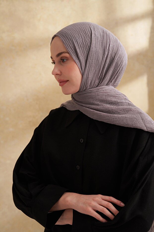 Muslin Leaf Pattern Shal - Dark Gray - 2