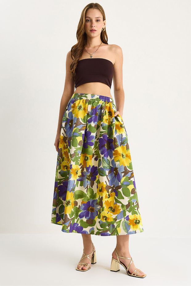 Kadın Desenli Poplin Midi Dokuma Etek ME-6682 60282028 - 1