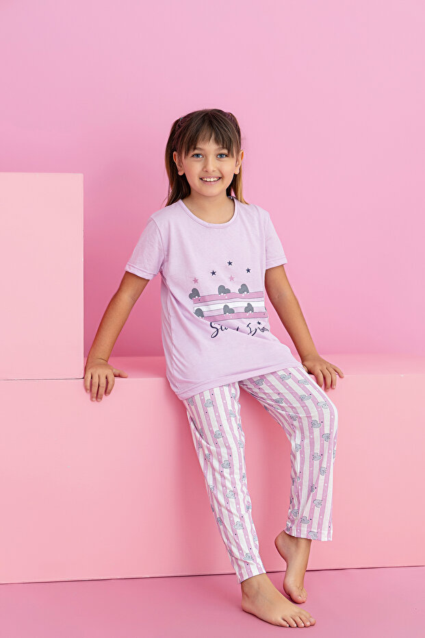 Kız Çocuk Kısakol Pijama Takımı Desenli - 2