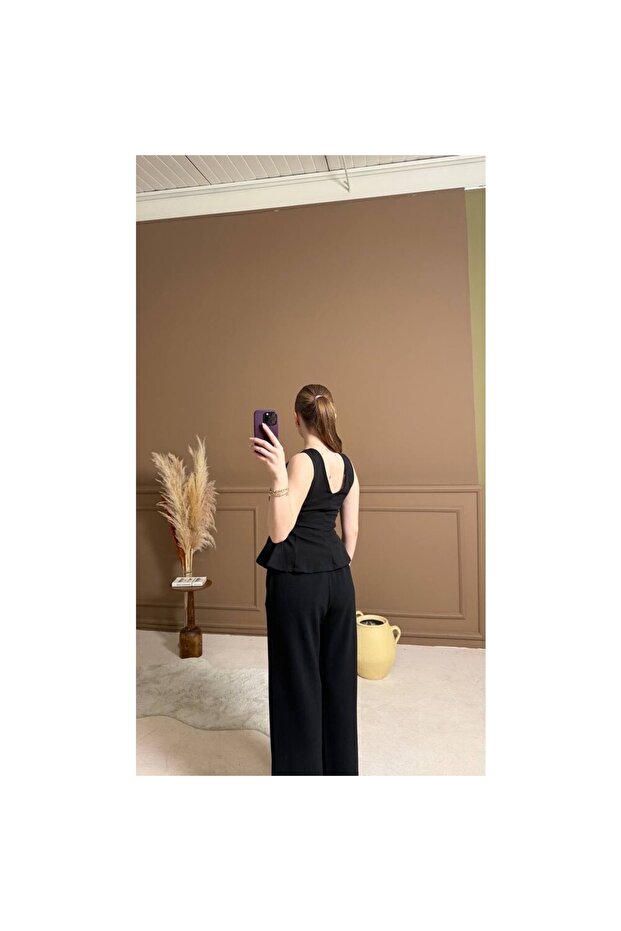 Siyah Parçalı Örme Bluz - 5