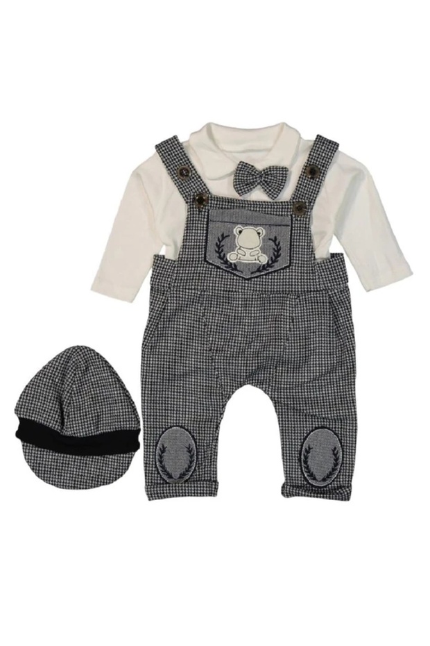 100% Cotton Collar Teddy Bear Embroidered Cap Jumpsuit 3-12 Months 2674-S