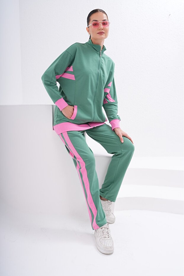 Two-Tone Zippered Tracksuit Set