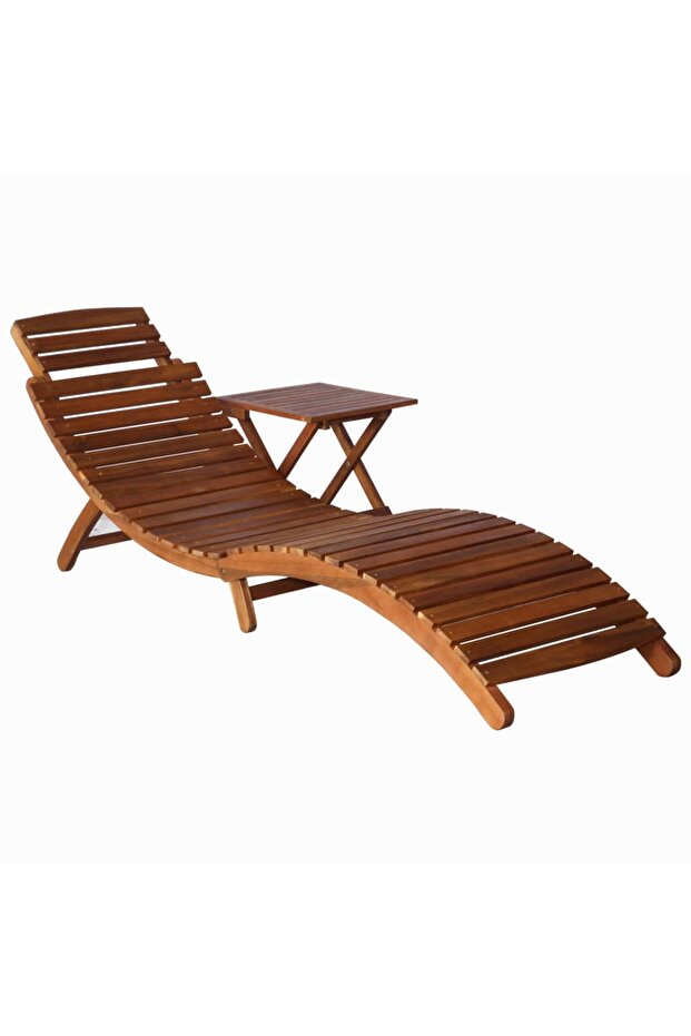 Sunlounger with Table Solid Acacia Wood Brown