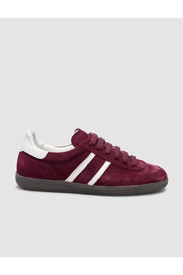 100% Genuine Leather Burgundy Lace-Up Women's Sneakers
