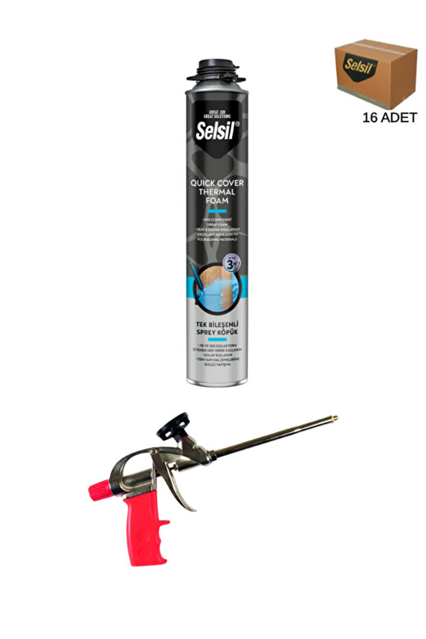 PU Thermal Foam Isı Ve Ses Yalıtım Köpüğü 850 Ml. 16 Adet + Demir Köpük Tabancası - 1