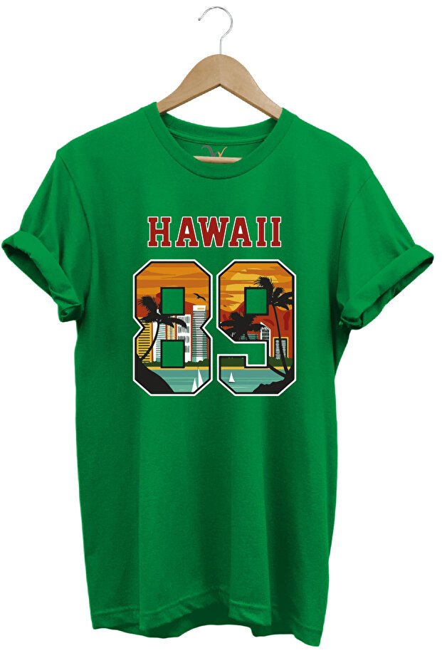 Hawaii 89 Sunset Palm and Sailboat Printed 100% Cotton Unisex Regular Fit T-Shirt