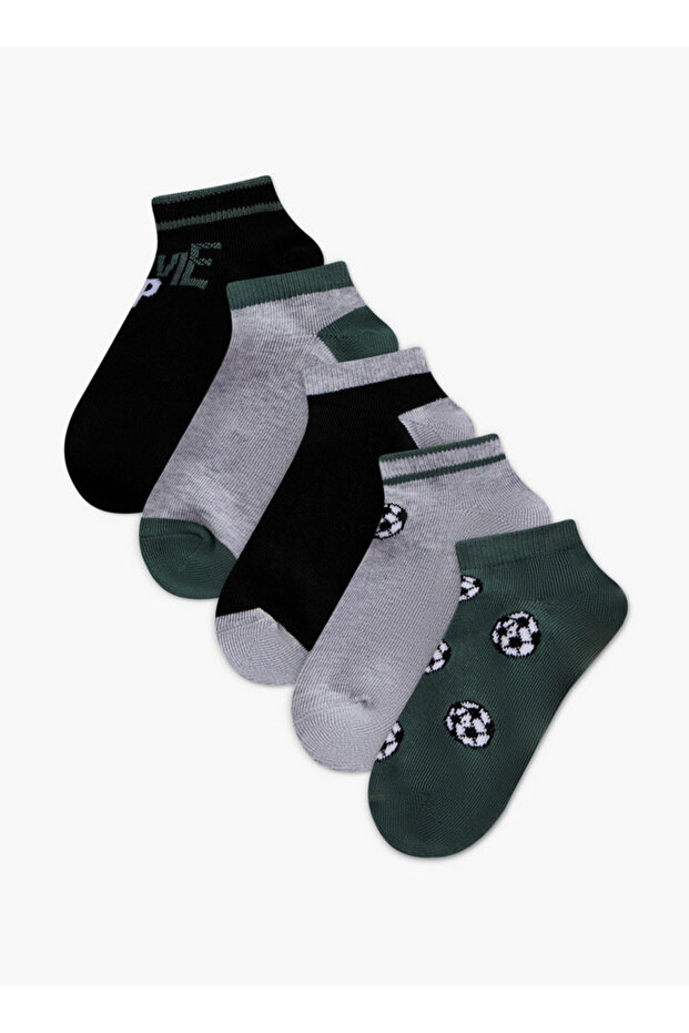 Football Print Non Terry Ankle Length Socks - Set of 5