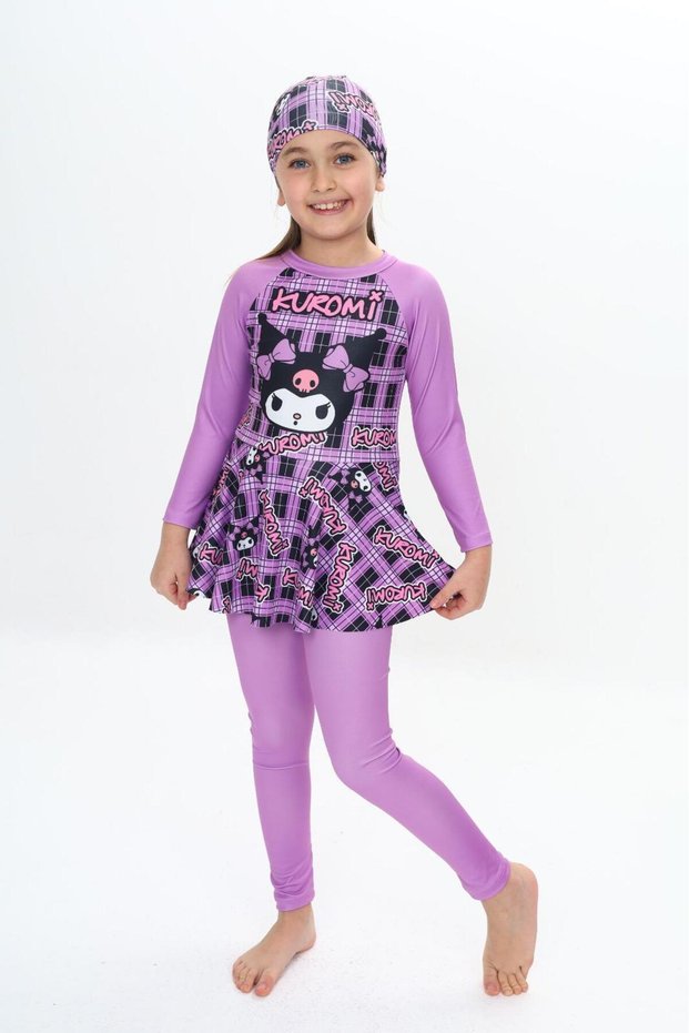 Beaded Girl's Stylish Swimsuit with Skirt Detail