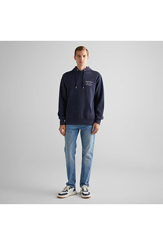 Erkek Lacivert Regular Fit Kapüşonlu Logolu Sweatshirt - 4