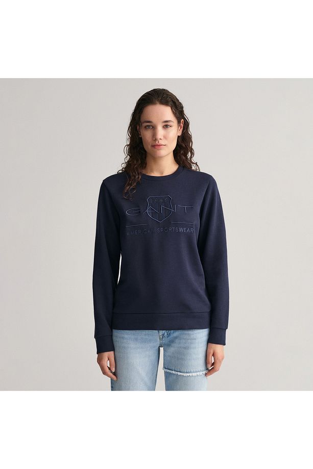 Kadın Lacivert Regular Fit Bisiklet Yaka Logolu Sweatshirt - 1