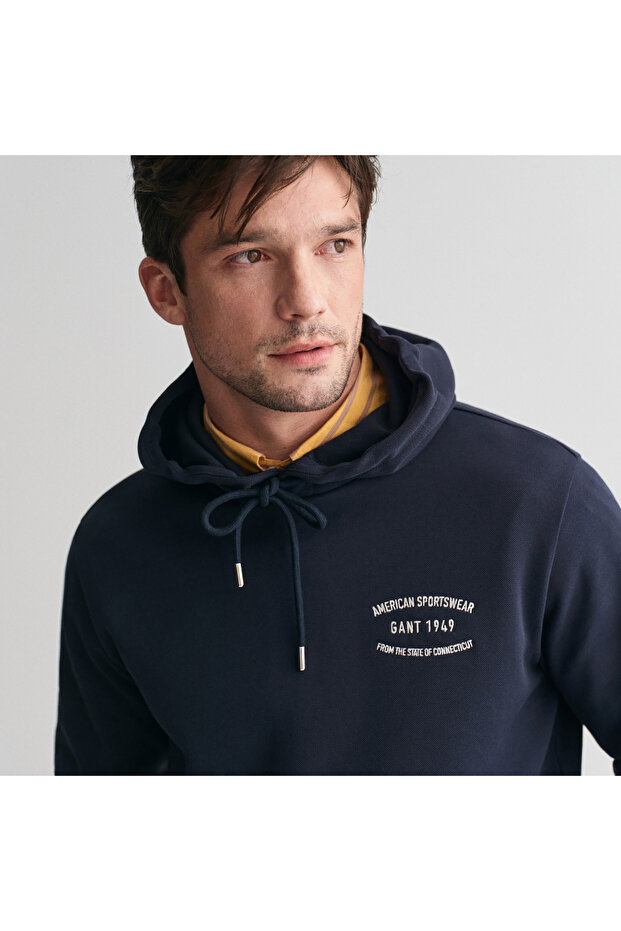 Erkek Lacivert Regular Fit Kapüşonlu Logolu Sweatshirt - 3