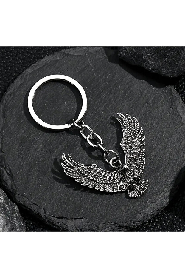 Silver Color Eagle Eagle Model Keychain - 6