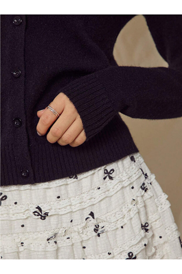 Kadın Basic Düğmeli Triko Hırka - 6