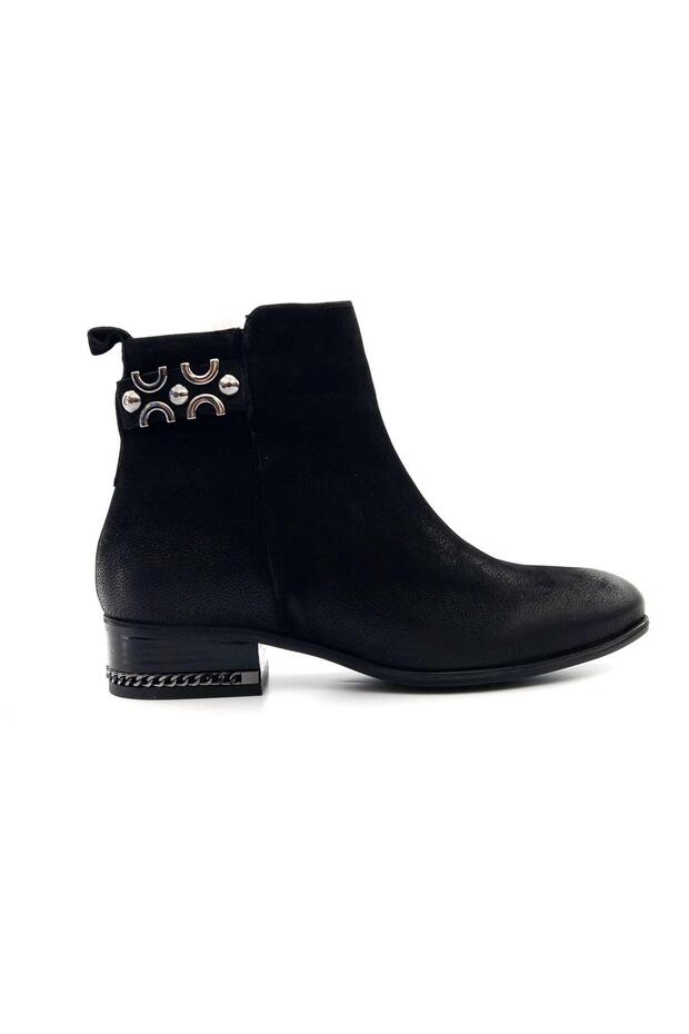 2152712K Women's Genuine Leather Nubuck Buckle Pointed Toe Short Boots