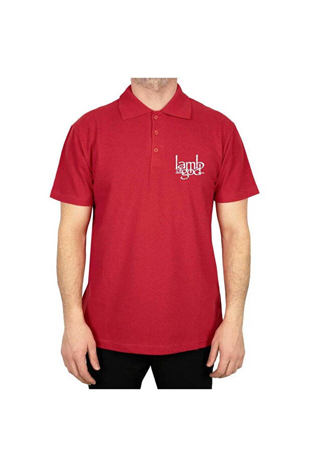 Polo Neck Lamb of God Logo Red T-Shirt