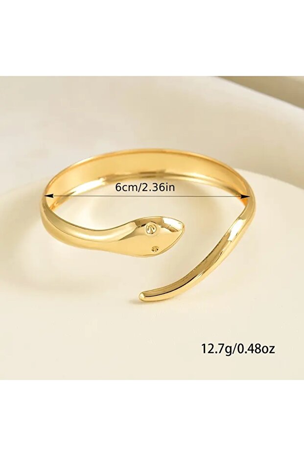 Gold Tone Snake Pattern Open Cuff Adjustable Bracelet - 2