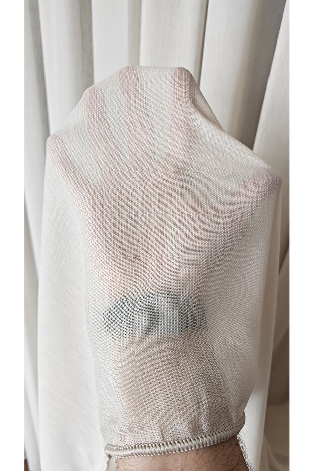 Cream Organic Bamboo Tulle Curtain 1/3 Dense Pleats No Wrinkle No Ironing Required