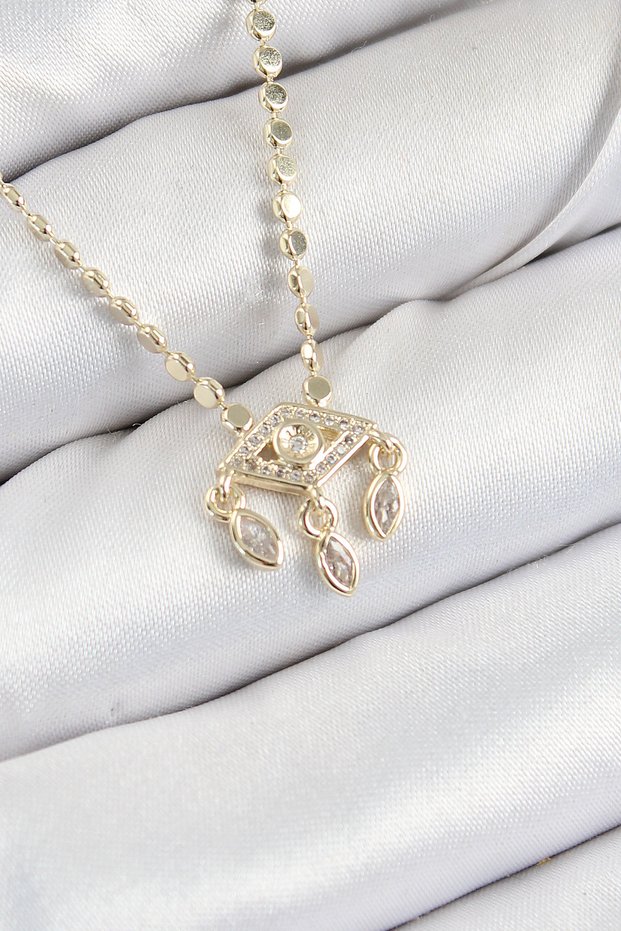 Brass Zircon Stone Dangle Eye Model Crush Chain Gold Color Women's Necklace