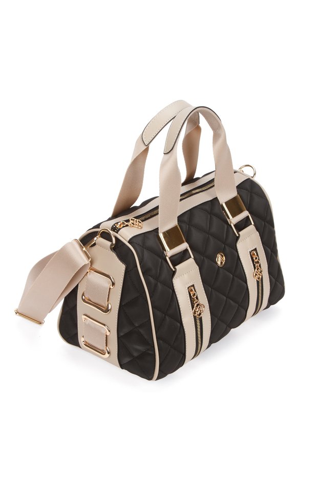 Women's Quilted Embroidered Cylinder Model Hand and Cross Strap Shoulder Bag