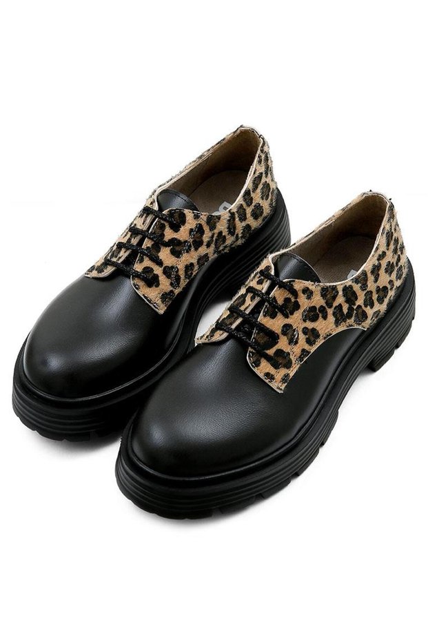 Women's Vegan Leather Black Casual Shoes - Black Leo Design
