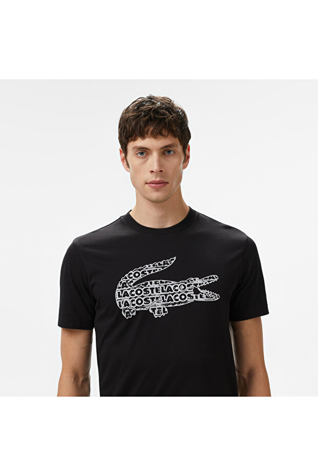 Erkek Regular Fit Bisiklet Yaka Baskılı Siyah T-Shirt - 2