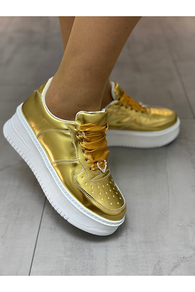 Stylish Evening Dress Gold Color Sneakers Casual and Comfortable Design