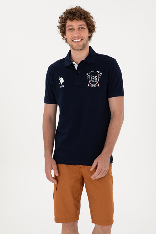 Men's Regular Fit Polo Neck Navy Blue T-Shirt 50299667-Vr033
