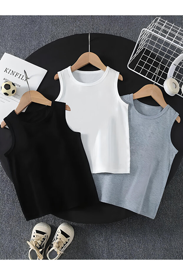 Boy's 3 Pack Sleeveless Oversize Basic T-Shirt