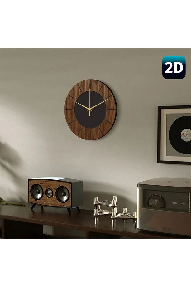 ÖZEL AHŞAP KUTUSUNDA MODERN IŞIKLI DUVAR SAATİ SİYAH CEVİZ 50 CM ÖLÇÜSÜNDE - 5