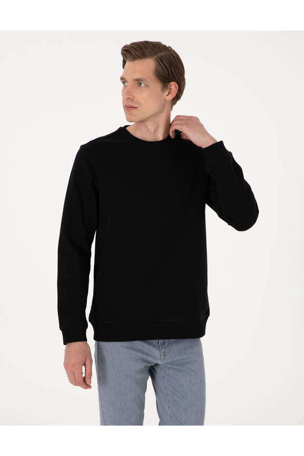 Black 3 Thread Regular Fit Crew Neck Basic Sweatshirt 50314978-Vr046